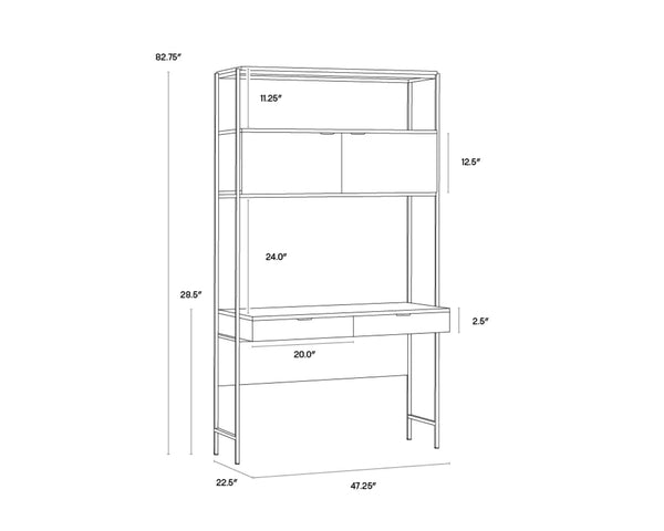 Sunpan AMBROSE Modular Wall Desk - Elegant Cream Oak & Champagne Gold Storage Solution for Modern Spaces 107643