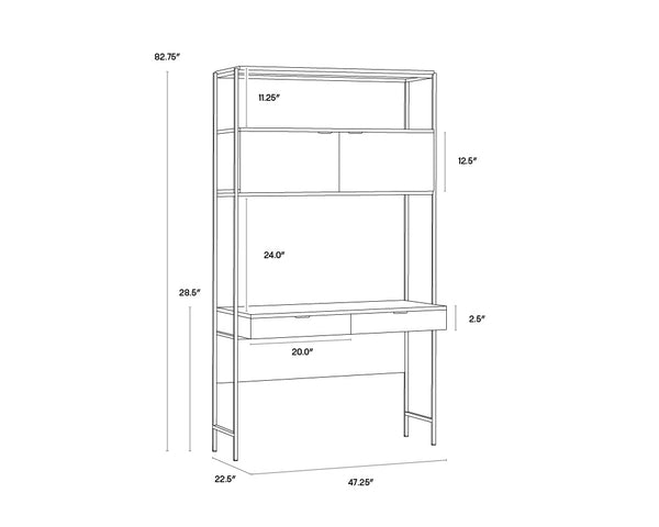 Sunpan Ambrose Modular Wall Desk - Elegant Oak Design with Functional Storage for Modern Home Spaces Champagne Gold / Cream