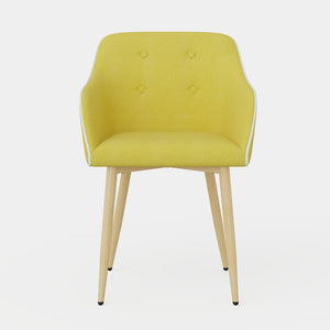 English Elm Dining Chairs Set of 2 Mid-Century Modern Upholstered Linen Side Chairs with Thick Foam Cushions, Wooden Legs and Armrests for Dining Room Comfort Yellow T3950P405212