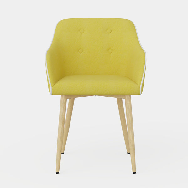 English Elm Dining Chairs Set of 2 Mid-Century Modern Upholstered Linen Side Chairs with Thick Foam Cushions, Wooden Legs and Armrests for Dining Room Comfort Yellow T3950P405212