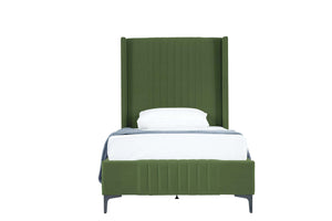English Elm Promenade Upholstered Velvet Twin Bed with Vertical Stitched Headboard, Solid Slats, No Box Spring Needed Green B365S00053