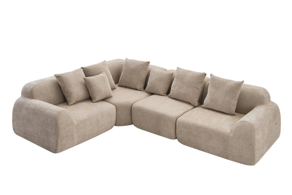 English Elm Oversized Velvet Cloud Sectional with Memory Foam Cushioning and L-shape Chaise Lounge Beige W3728S00013
