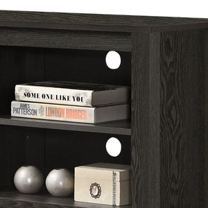 English Elm Tropea 58 Inch Open Shelf Media Console with Oak Finish and Cord Management Dark Gray B2749P413250