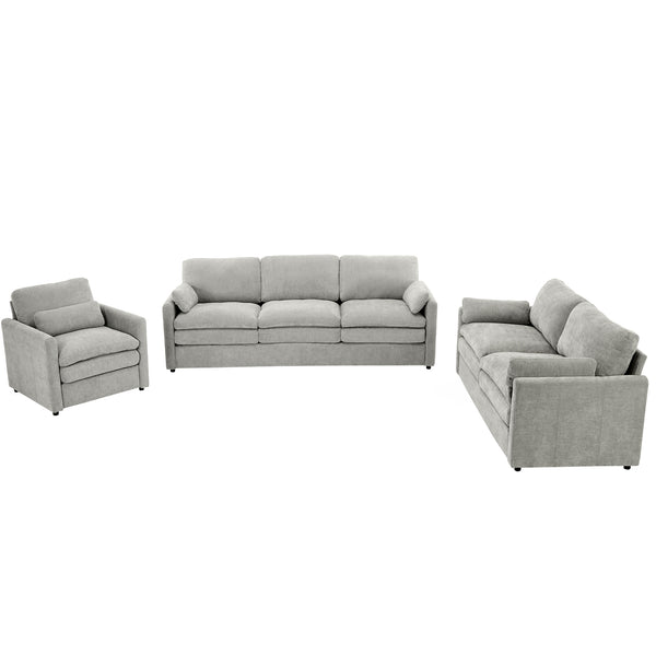 English Elm Cozy Oversized Chenille Sofa Set With Plush Double Cushions For Ultimate Comfort In Light Grey N719S001920R