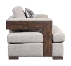English Elm Niamey Two-Tone Fabric Loveseat with Walnut Legs, Reversible Foam Cushions & 2 Toss Pillows B2726P253091