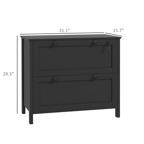 English Elm File Cabinet Two Drawer Locking Matte Black Home Office Organizer with Printer Stand Top T3971P412238