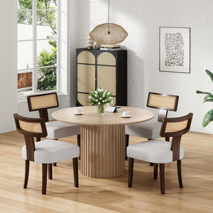 English Elm Upholstered Armless Dining Chairs with Rattan Back Hardwood Frame French Country Set of 2 Beige,Walnut T3623P411732