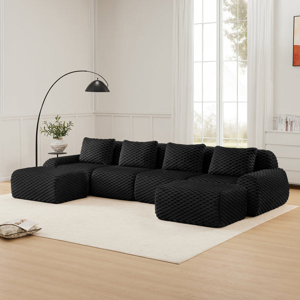 English Elm 146" U-shaped Modular Sectional Flannelette Sofa Deep Lounge Seating with Ottoman W714S01537