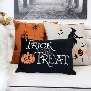 English Elm Trick Or Treat Halloween Lumbar Pillow – Plush Black Velvet Cushion With Charming Embroidery & Support B357P360661-GIGA