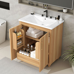 English Elm 30" Modern Bathroom Vanity with Ceramic Sink, Solid Wood & MDF Storage Cabinet with Drawer and Doors WF319484AAG