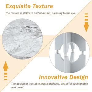 English Elm Modern Marble Print Mdf Dining Table Sculptural Hollow Frame Metal Accents Small Space Gray W3875S00027