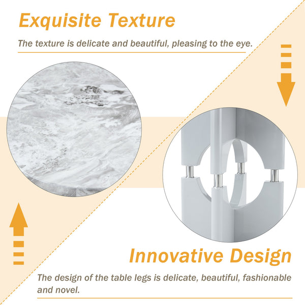 English Elm Modern Marble Print Mdf Dining Table Sculptural Hollow Frame Metal Accents Small Space Gray W3875S00027