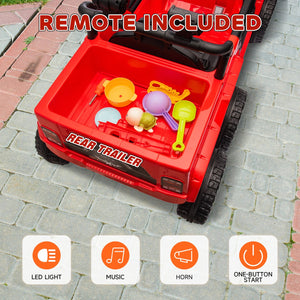 English Elm Qaba 12v Four Motor Kids Electric Ride on Truck with Trailer and Parent Remote Red W2225P249884