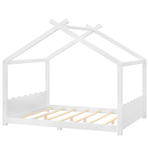 English Elm Queen House Frame Floor Bed Solid Pine Montessori Low Profile Kids Bedroom Light White W1580P387847
