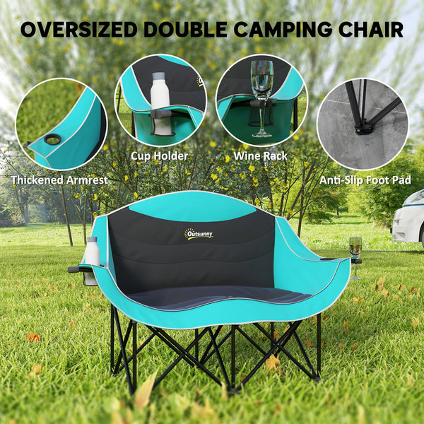 English Elm Outsunny Two Person Folding Camp Loveseat with Padded Seats and Built in Cup Holders W2225P485537