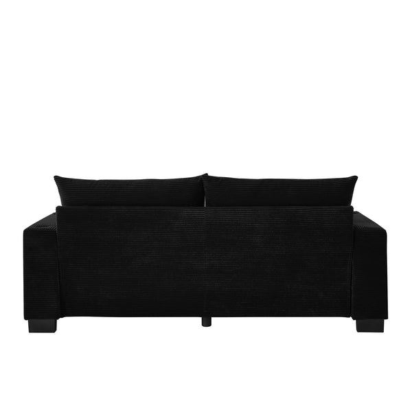 English Elm 78"corduroy Plush Three Seat Sofa with Usb Ports Cup Holders Deep Cushions Apartment Black W3705P455916