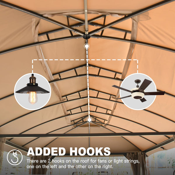English Elm Gazebo 10X20Ft Outdoor Canopy With Double Roof, Privacy Curtains & Mosquito Nets For Any Event W1859S00085