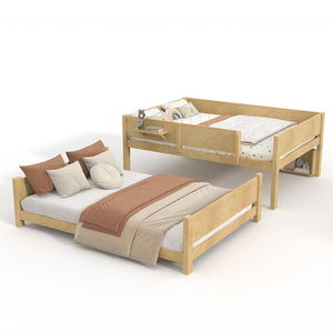 English Elm Queen Over Solid Pine Bunk Bed with Built in Shelves and Tray for Guest Rooms Natural W5305S00009