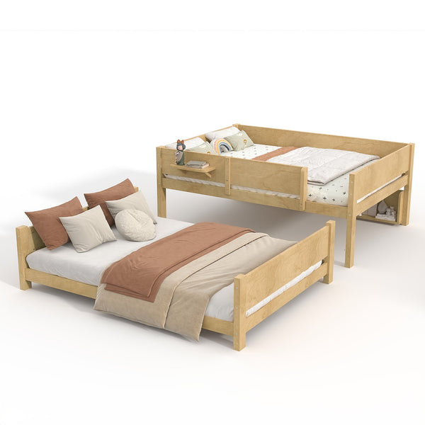 English Elm Queen Over Solid Pine Bunk Bed with Built in Shelves and Tray for Guest Rooms Natural W5305S00009