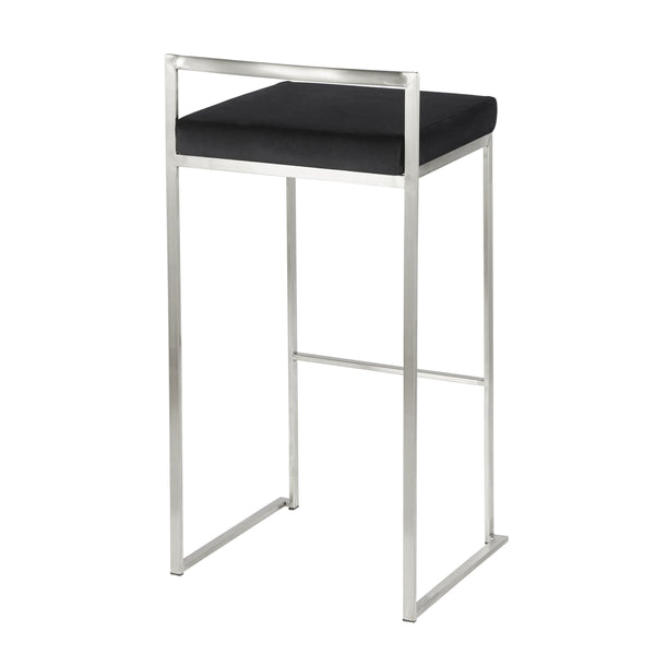 English Elm Fuji Contemporary Stackable Barstool Set Of 2 - Luxurious Black Velvet Cushion With Sleek Steel Frame B202P222169