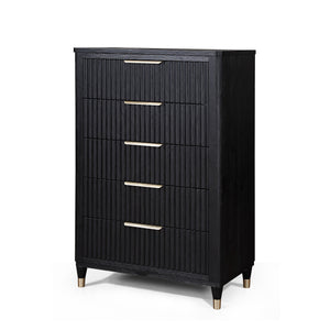 English Elm Modern Streamlined Chest with Engineered Stone Top and Brass Hardware — Ample Storage, Sleek Urban Style Black 39.5 L x 21.75 W x 52 H B2741P366722