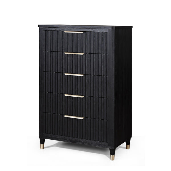 English Elm Modern Streamlined Chest with Engineered Stone Top and Brass Hardware — Ample Storage, Sleek Urban Style Black 39.5 L x 21.75 W x 52 H B2741P366722
