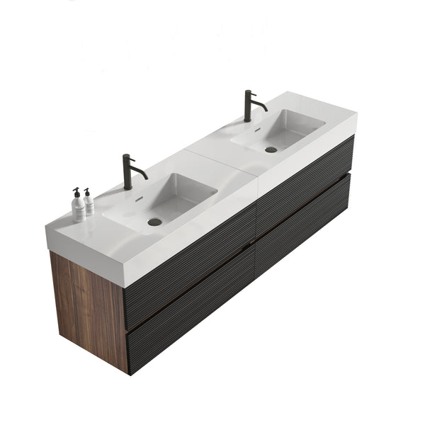 English Elm Galan 72 Inch Double Sink Vanity Fluted Wood Quartz Top Freestanding Bathroom Cabinet W1865S00172