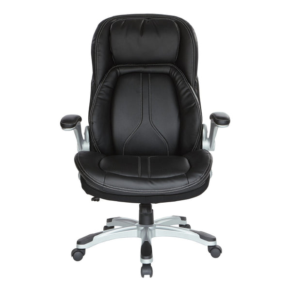OSP Home Furnishings Bonded Leather Executive Office Chair with Lumbar Support and Ergonomic Adjustable Seat Silver ECH620636-EC3