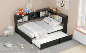 English Elm Metal Full Size Daybed with Trundle, Built-In Storage Cabinets & USB Ports for Small Rooms Black DL001523AAB