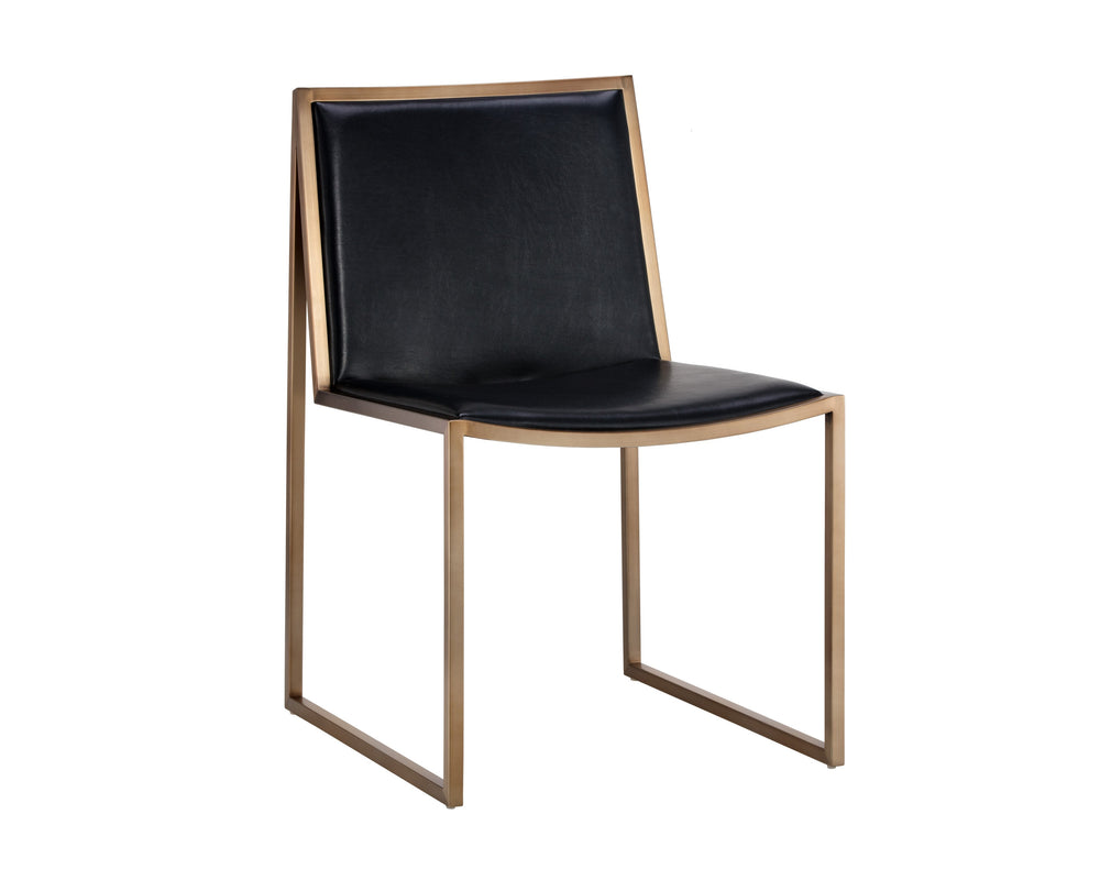 Sunpan Blair Dining Chair Set - Chic Antique Brass Frame with Luxurious Smooth Leather for Modern Spaces Cantina Black