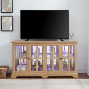 English Elm Led Antique Display Cabinet With Adjustable Shelves, 4 Glass Doors & Smart Led Lighting For Collectibles W2275P231689