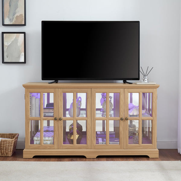 English Elm Led Antique Display Cabinet With Adjustable Shelves, 4 Glass Doors & Smart Led Lighting For Collectibles W2275P231689