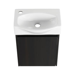 English Elm 16" Bathroom Vanity Sink Combo for Small Spaces — Compact Engineered Wood Cabinet with Ceramic Basin, Moisture-Resistant Finish and Hidden Handle, Easy Assembly Black W1972P190340