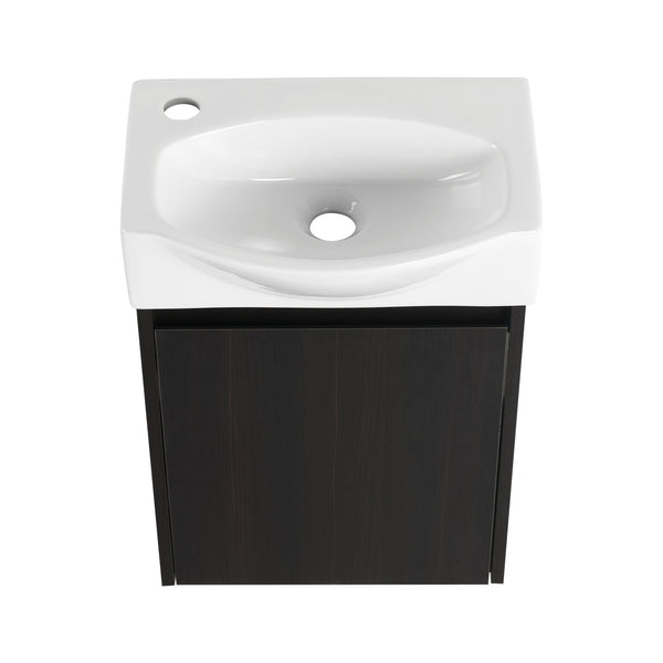 English Elm 16" Bathroom Vanity Sink Combo for Small Spaces — Compact Engineered Wood Cabinet with Ceramic Basin, Moisture-Resistant Finish and Hidden Handle, Easy Assembly Black W1972P190340