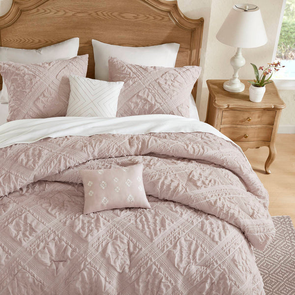 English Elm 5-Piece Sculpted Jacquard Comforter Set Full/Queen with Plush Polyester Fill, Elegant Texture Pink 12.99 L x 17.01 W x 6.5 H B035P408222