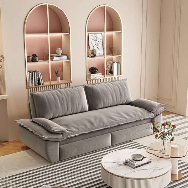 English Elm 73.2" Queen Sleeper Sofa Convertible Corduroy Loveseat for Guest Room or Living Space Grey W1885S00330