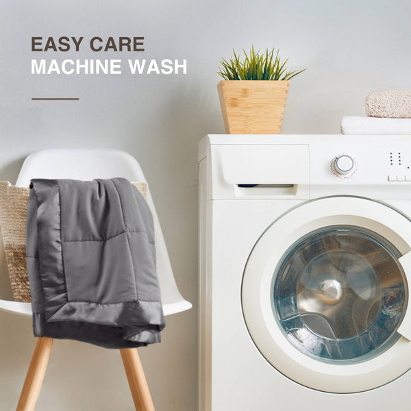 JLA Home Madison Park - Lightweight Cozy Down Alternative Blanket with Satin Trim, Moisture-Wicking, Hypoallergenic Comfort Charcoal MP51-5149