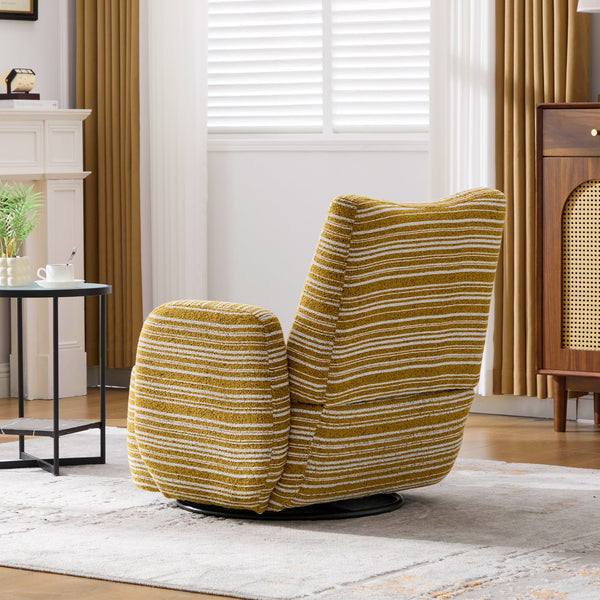 English Elm Modern Boucle 360° Swivel Leisure Chair with High‑Resilience Sponge, Supportive Curve, 550lb Capacity Mustard yellow W395P355482