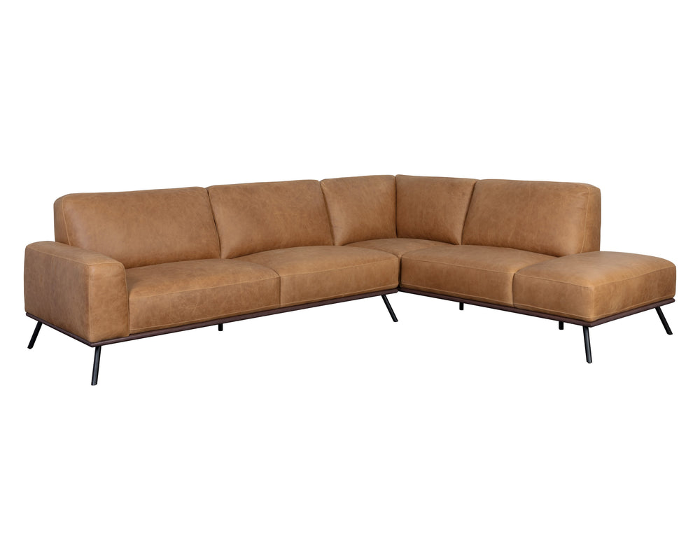 Sunpan Brandi Italian Leather Chaise Sofa - Modern Comfort with Camel Bovine Leather & Black Iron Legs