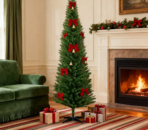 English Elm Snow Flocked Pink Pencil Artificial Christmas Tree for Entryway or Bedroom Corner T3971P414701