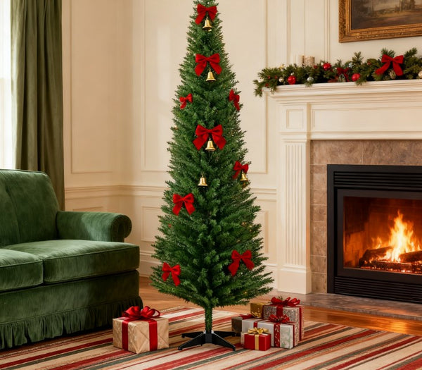 English Elm Snow Flocked Pink Pencil Artificial Christmas Tree for Entryway or Bedroom Corner T3971P414701