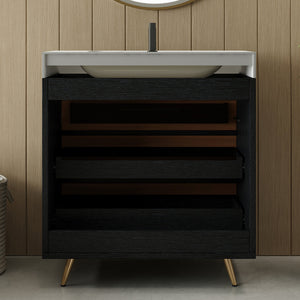 English Elm Modern Freestanding Vanity with Vessel Sink Sintered Stone Top and Gold Steel Legs W3136S00053