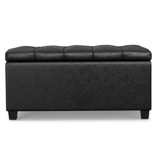 English Elm Sienna Tufted Vegan Leather Storage Ottoman Bench with Lift Top and Vintage Appeal B136P252707