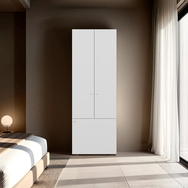 English Elm Armoire 66.9" H - Modern 3-Door Wardrobe With 3 Shelves, Eco-Friendly, Space-Saving Design In White B097P395876