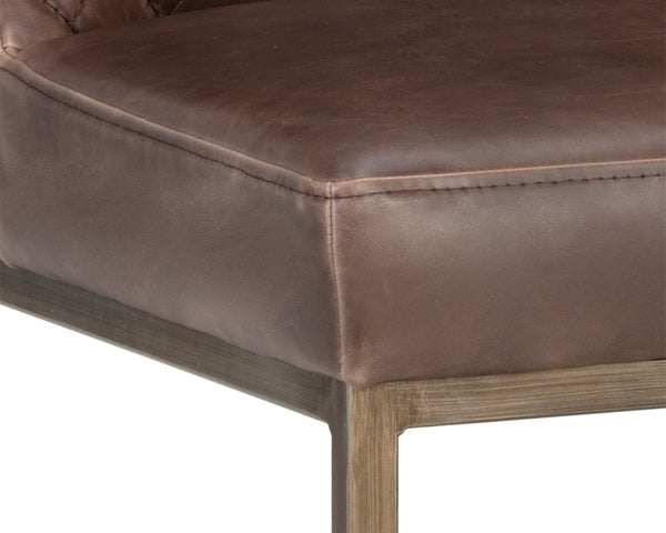 Sunpan LEIGHLAND DINING CHAIR - Timeless Tufted Elegance with Antique Brass Frame for Sophisticated Spaces Brown 104911