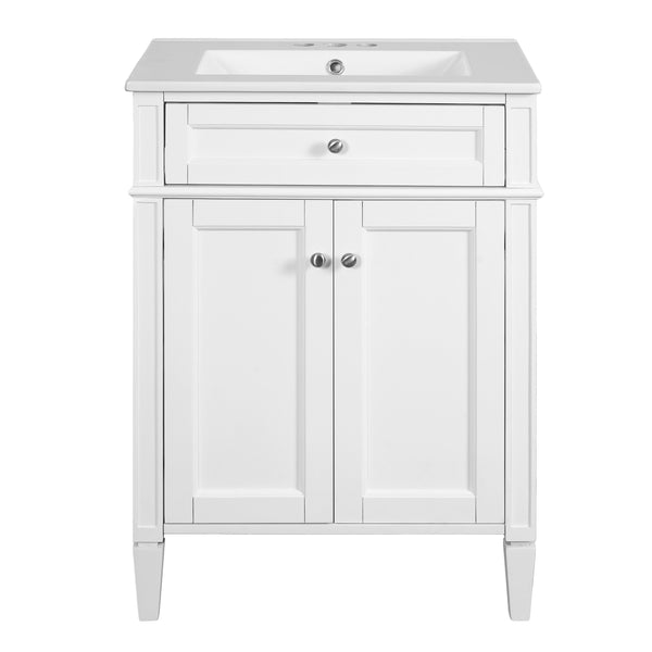 English Elm 24" Bathroom Vanity with Ceramic Basin, French-Inspired Accent Carvings, Soft-Close Doors & Storage White N710P293309K