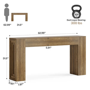 English Elm Practical Geometric Console Table with Matte Black Wood Grain Finish for Entryway or Sofa T3971P457911