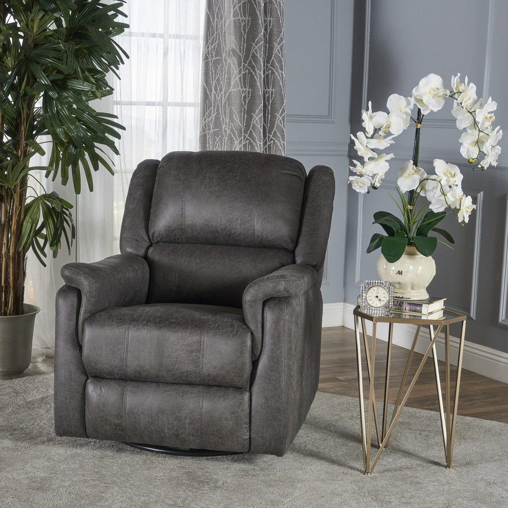 English Elm Christopher Knight Home® - GLIDER Plush Fabric Swivel Recliner with Smooth Gliding Motion, Contemporary Upholstered Comfort Slate 61368.00MF