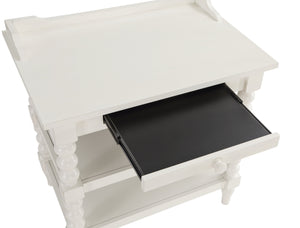 English Elm Aria Antique White Nightstand with Pull-Out Tray, Two Shelves & Spool Turned Legs — Vintage Chic B050P376971