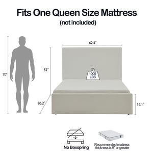 English Elm Lucas Tall Headboard Upholstered Bed - 52” Elegant Coconut Micro Suede – No Box Spring Needed & Easy Setup! B083P373030